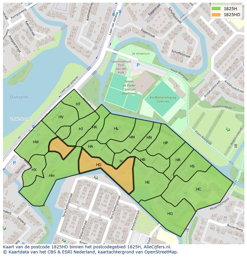Afbeelding van het postcodegebied 1825 HD op de kaart.