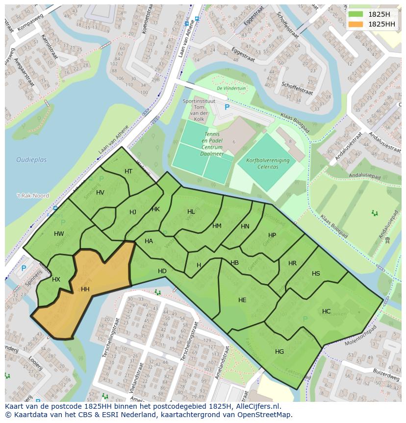 Afbeelding van het postcodegebied 1825 HH op de kaart.