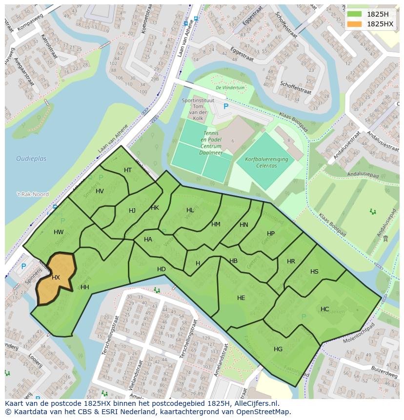 Afbeelding van het postcodegebied 1825 HX op de kaart.