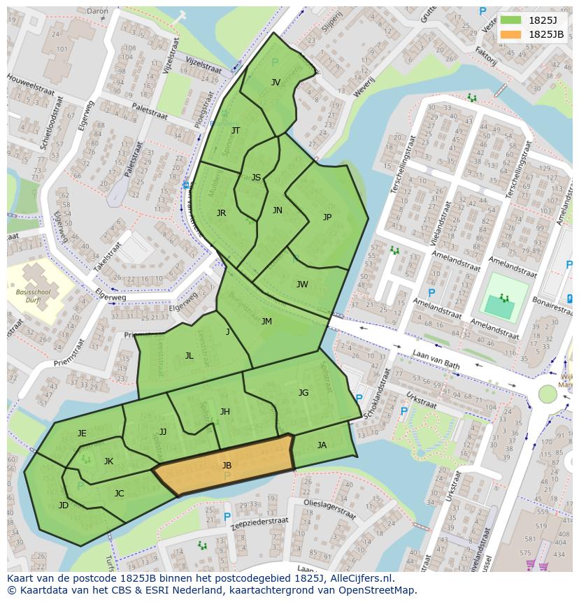Afbeelding van het postcodegebied 1825 JB op de kaart.