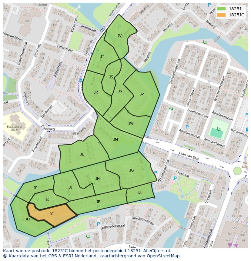 Afbeelding van het postcodegebied 1825 JC op de kaart.