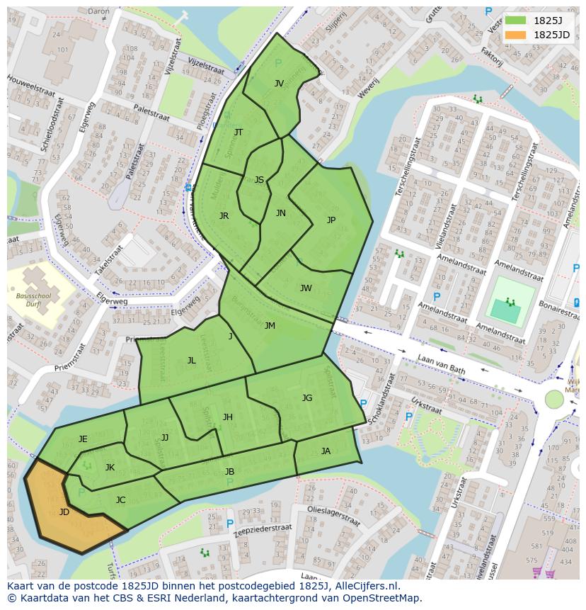 Afbeelding van het postcodegebied 1825 JD op de kaart.