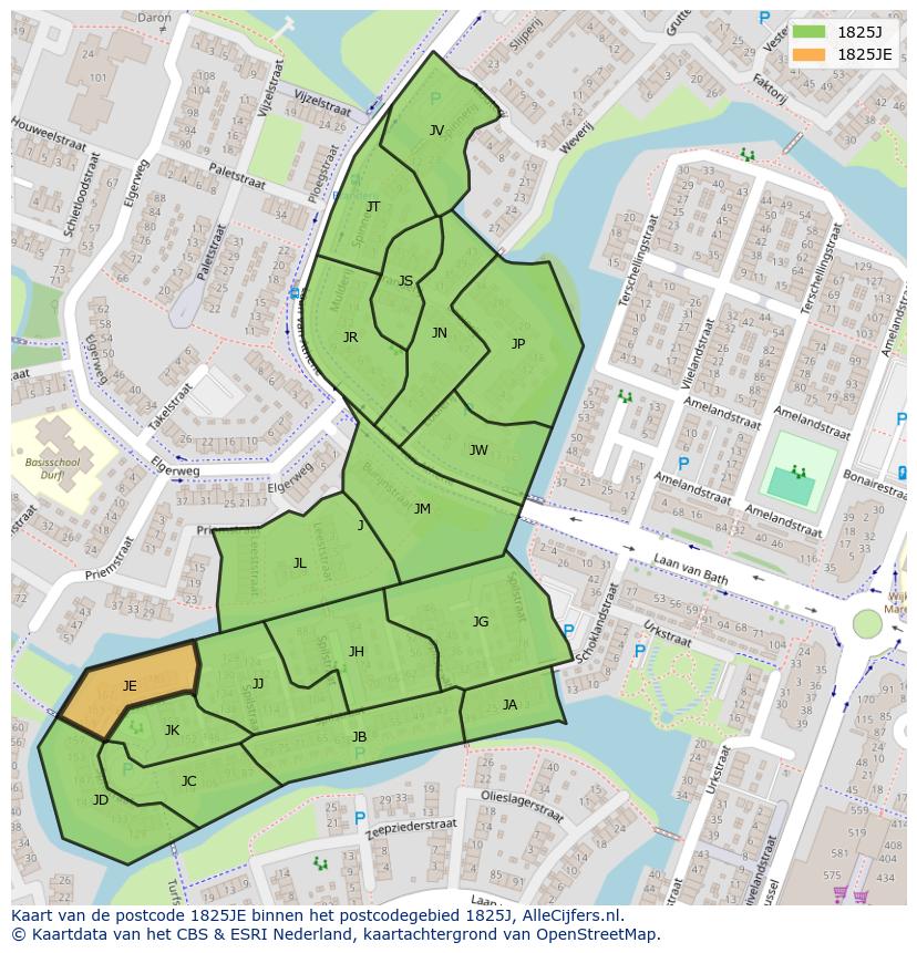 Afbeelding van het postcodegebied 1825 JE op de kaart.