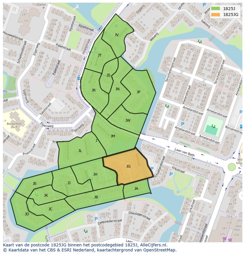 Afbeelding van het postcodegebied 1825 JG op de kaart.