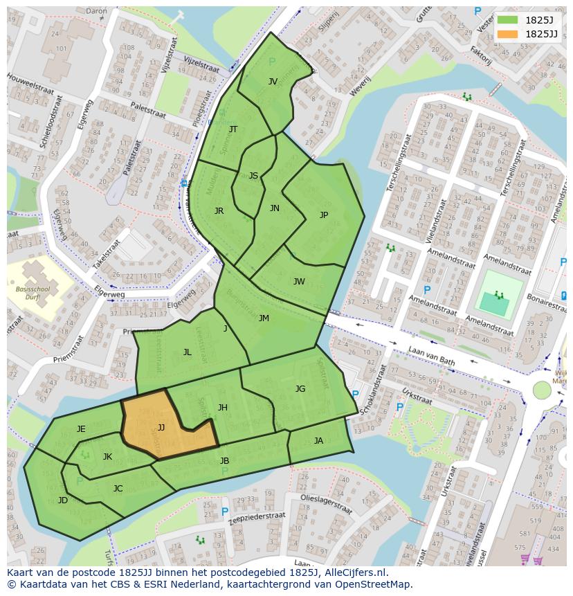 Afbeelding van het postcodegebied 1825 JJ op de kaart.