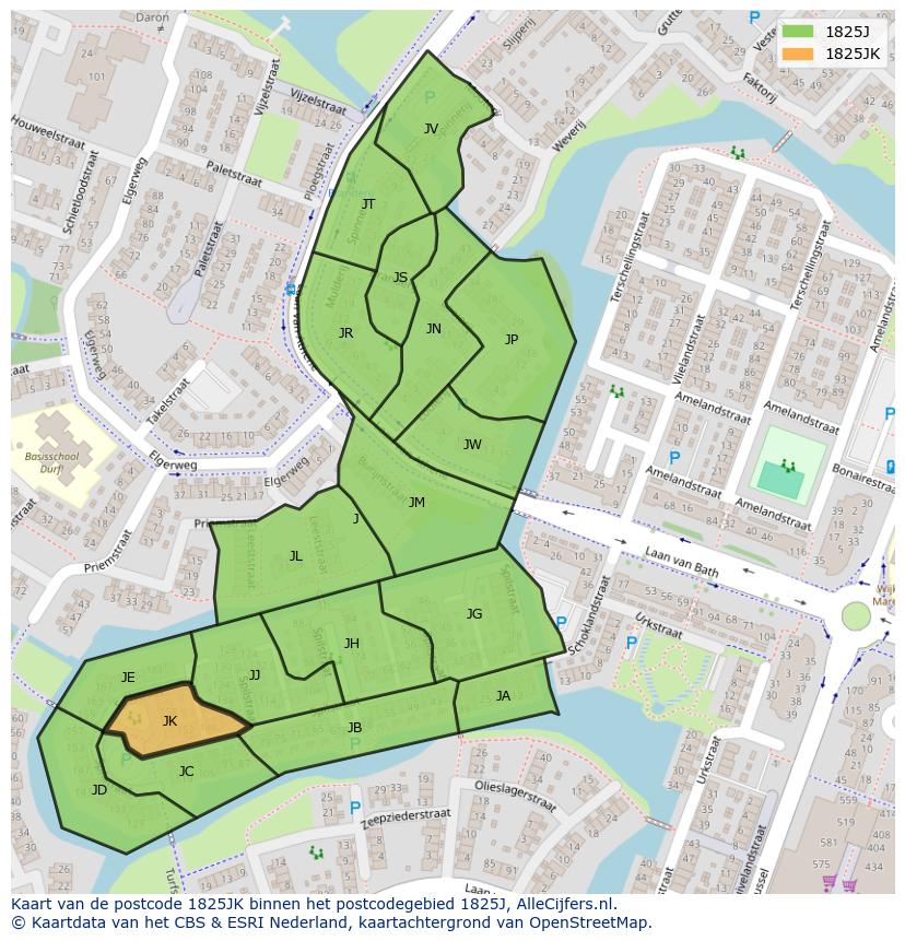 Afbeelding van het postcodegebied 1825 JK op de kaart.