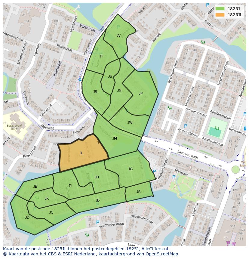 Afbeelding van het postcodegebied 1825 JL op de kaart.