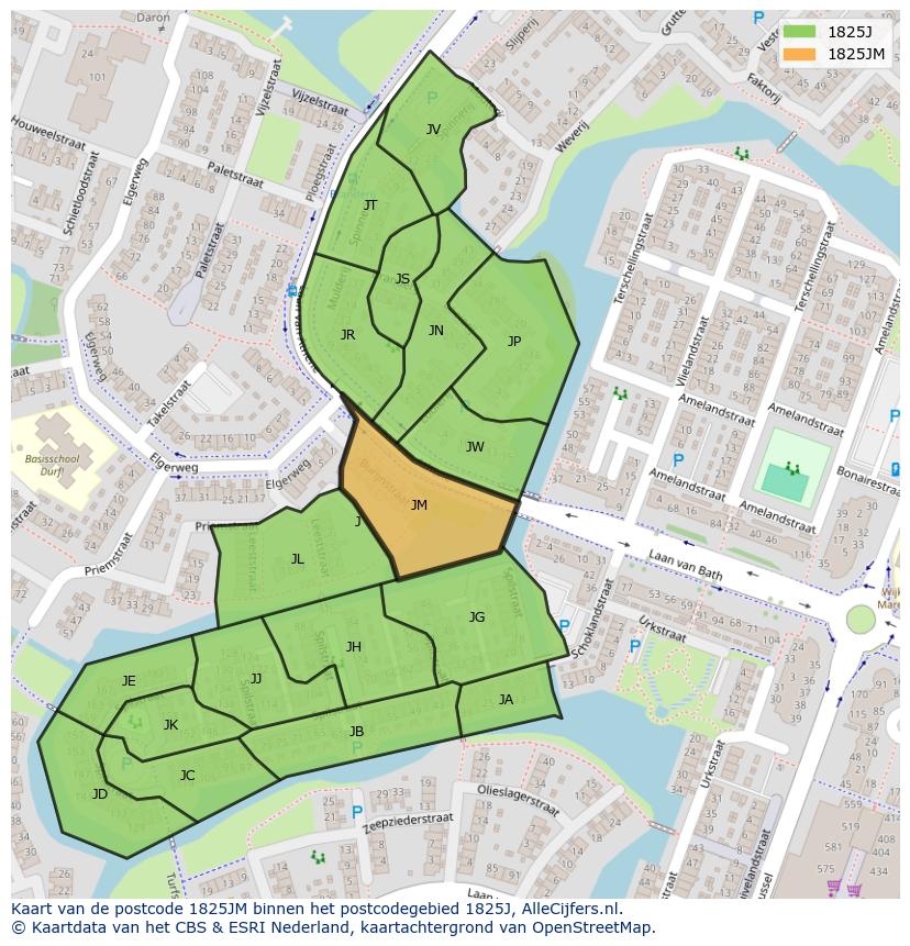Afbeelding van het postcodegebied 1825 JM op de kaart.