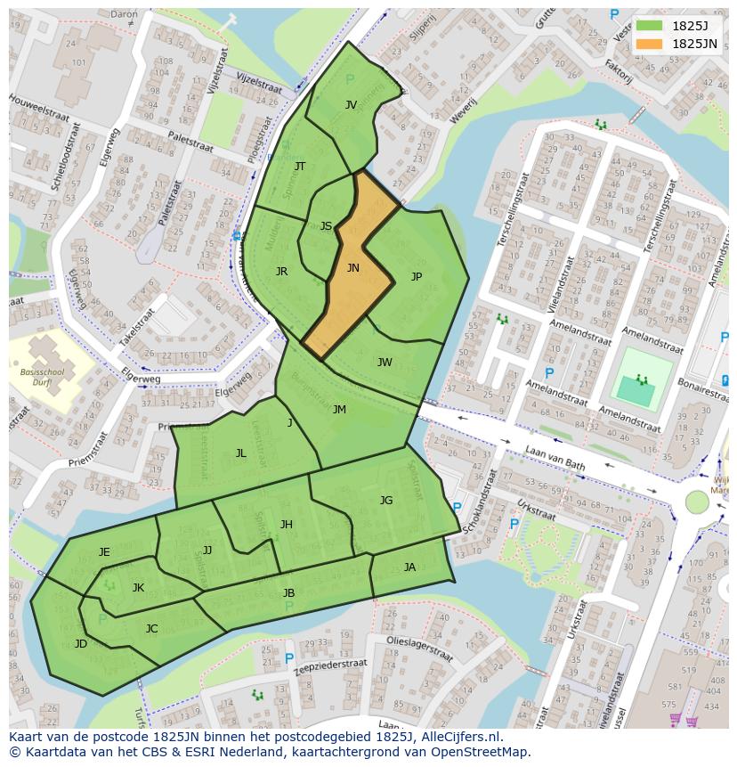 Afbeelding van het postcodegebied 1825 JN op de kaart.