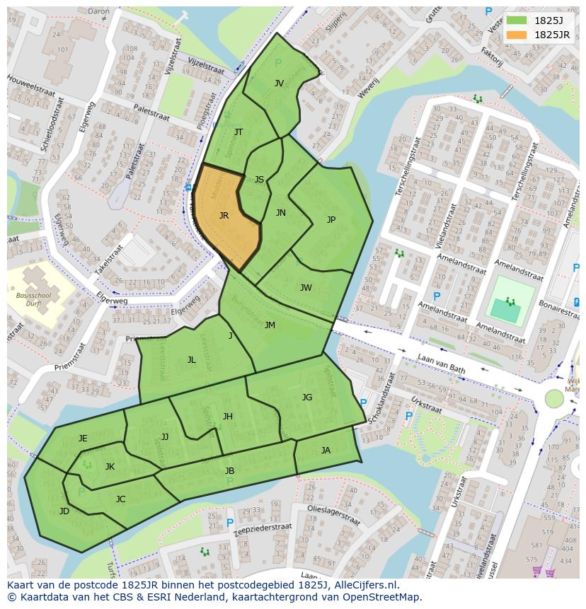 Afbeelding van het postcodegebied 1825 JR op de kaart.