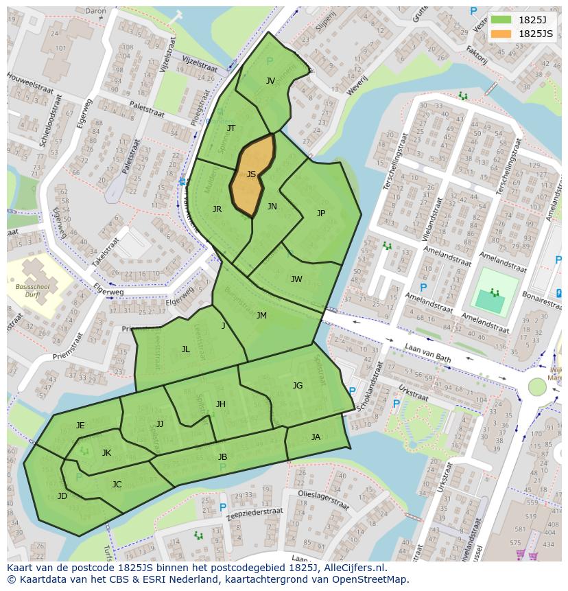Afbeelding van het postcodegebied 1825 JS op de kaart.