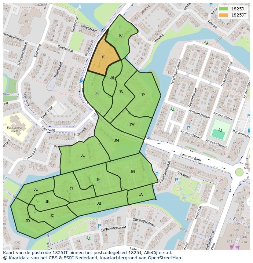 Afbeelding van het postcodegebied 1825 JT op de kaart.