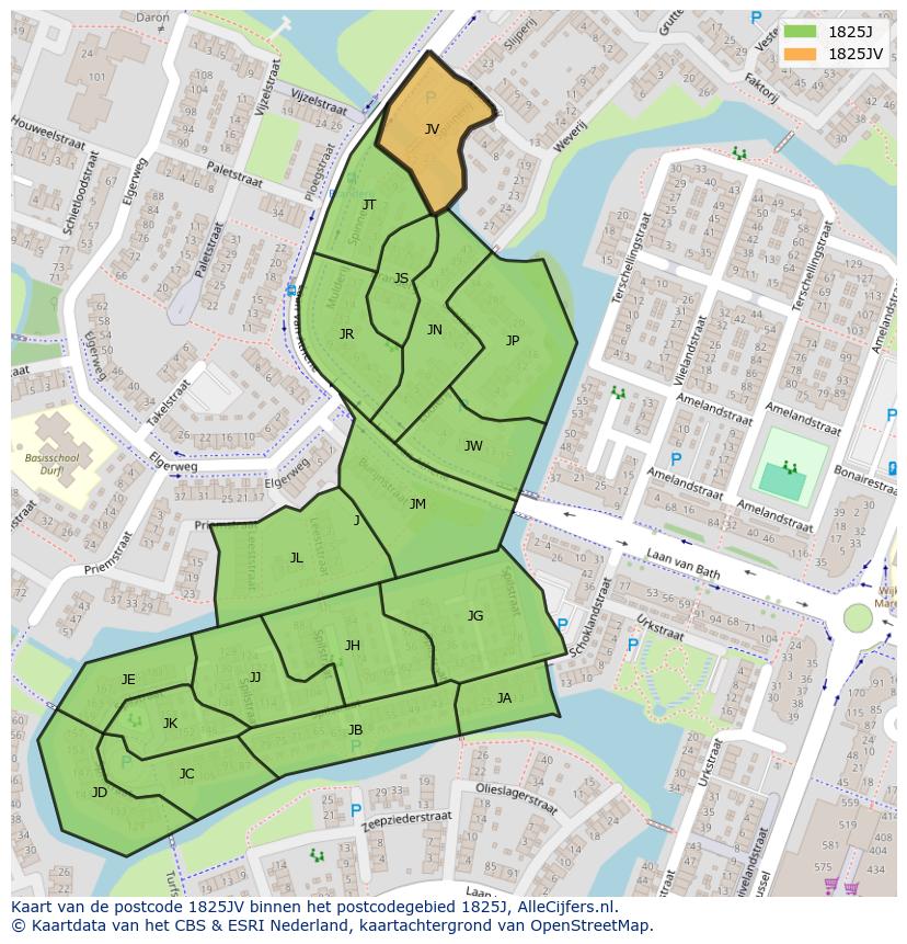 Afbeelding van het postcodegebied 1825 JV op de kaart.