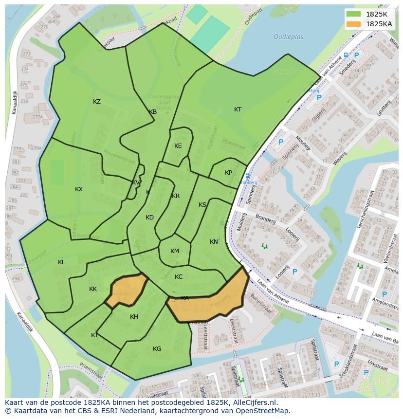 Afbeelding van het postcodegebied 1825 KA op de kaart.