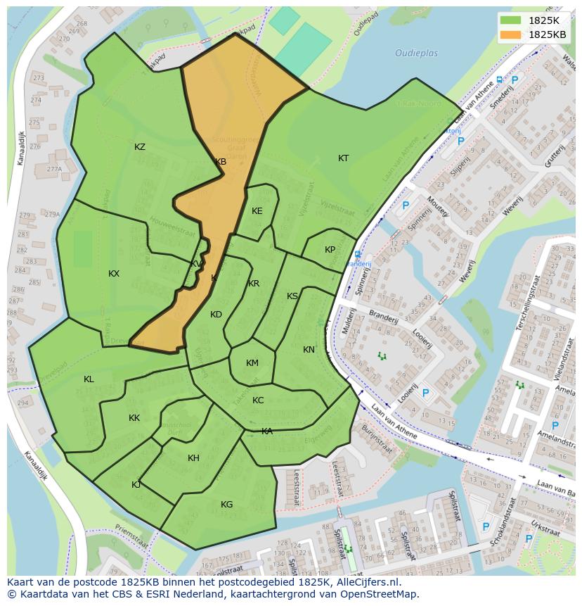 Afbeelding van het postcodegebied 1825 KB op de kaart.