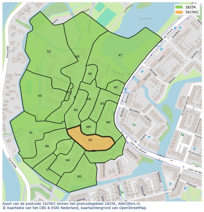Afbeelding van het postcodegebied 1825 KC op de kaart.