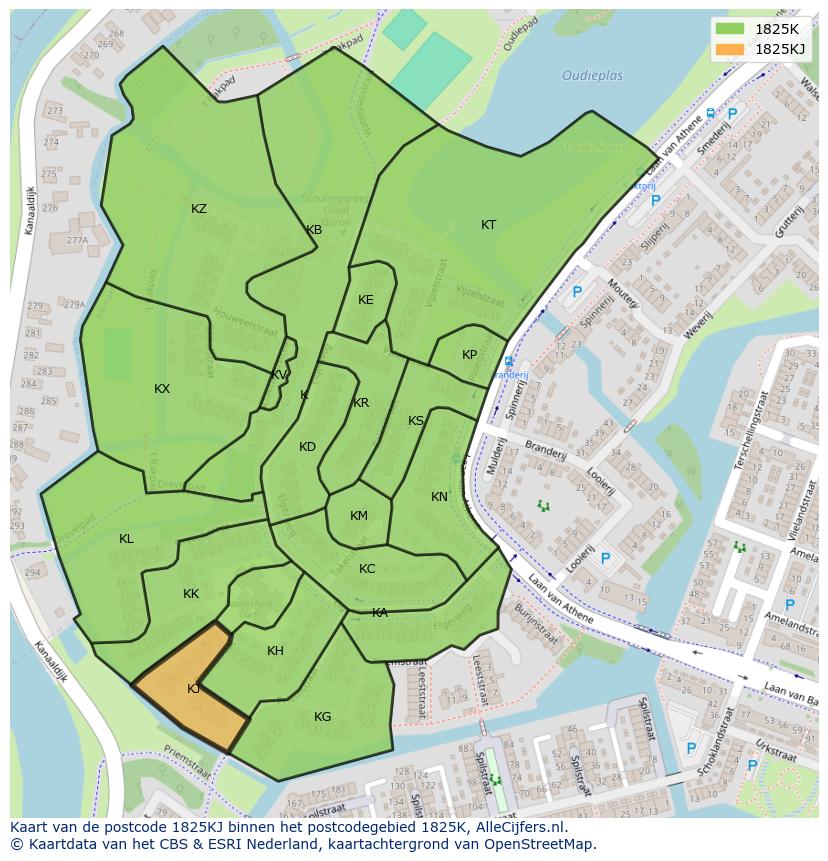 Afbeelding van het postcodegebied 1825 KJ op de kaart.