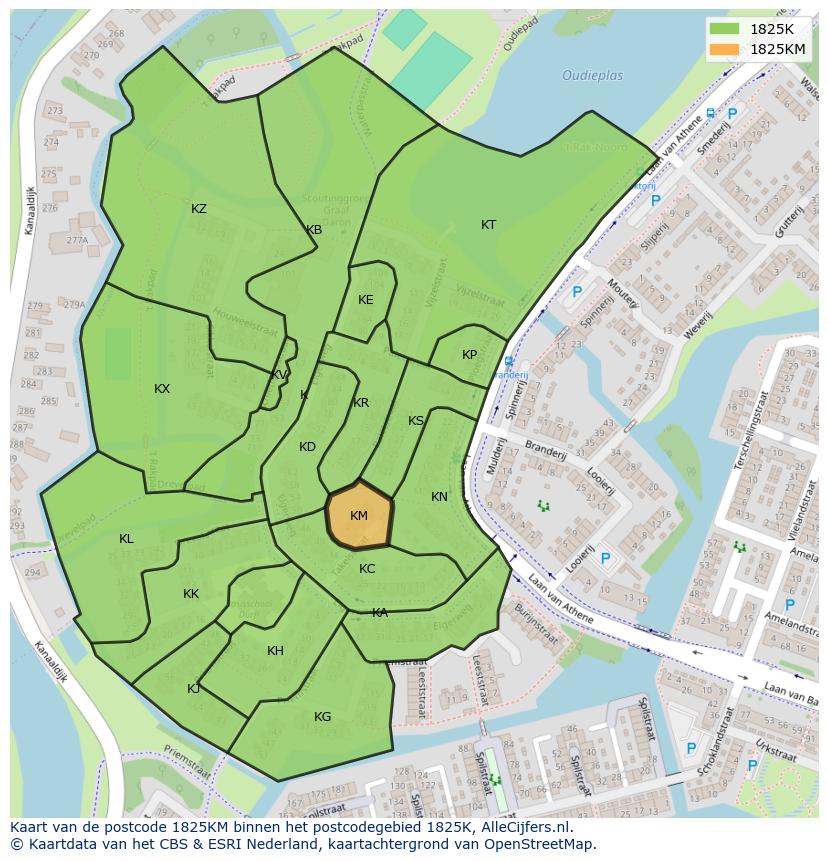Afbeelding van het postcodegebied 1825 KM op de kaart.