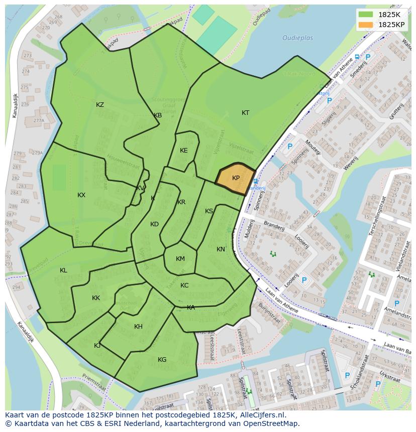 Afbeelding van het postcodegebied 1825 KP op de kaart.