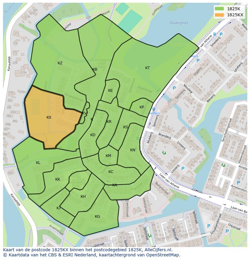 Afbeelding van het postcodegebied 1825 KX op de kaart.