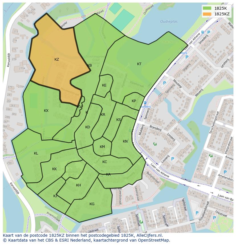 Afbeelding van het postcodegebied 1825 KZ op de kaart.