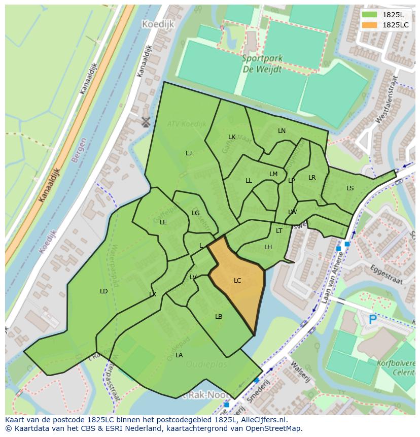Afbeelding van het postcodegebied 1825 LC op de kaart.