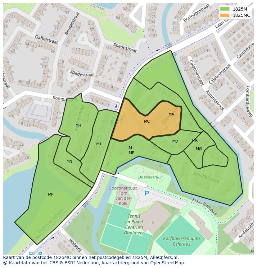 Afbeelding van het postcodegebied 1825 MC op de kaart.
