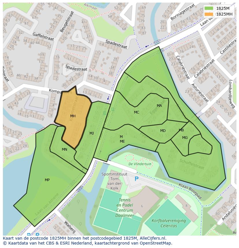 Afbeelding van het postcodegebied 1825 MH op de kaart.