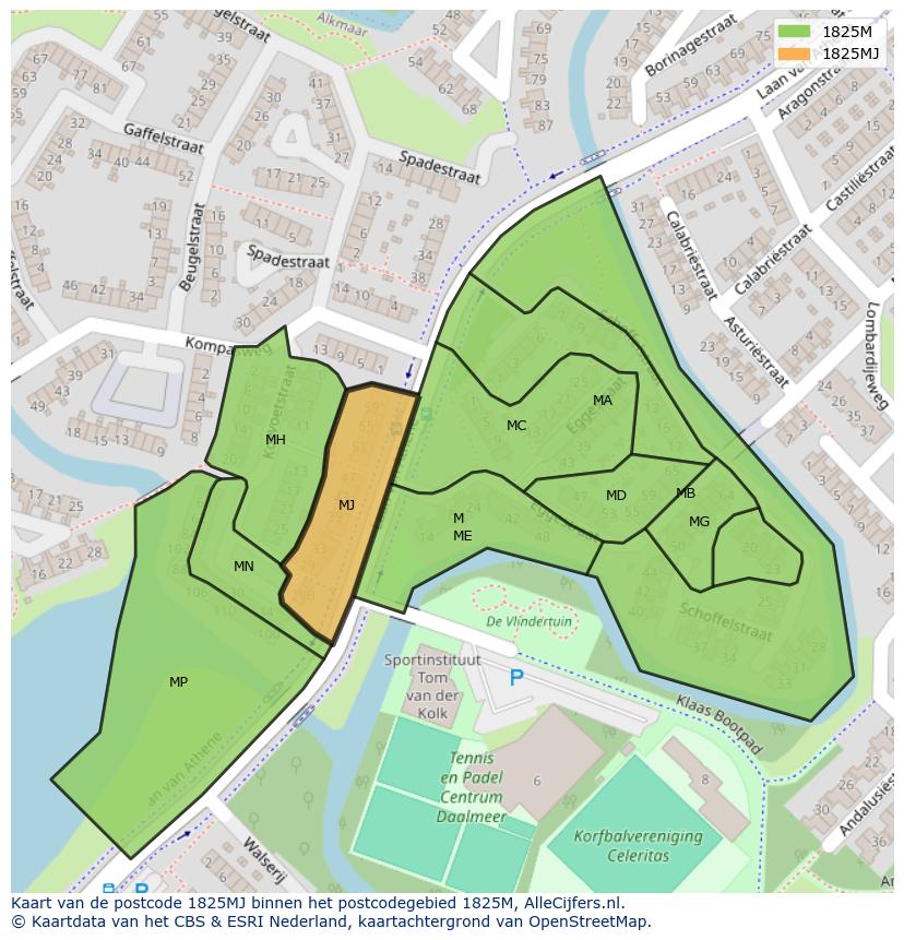 Afbeelding van het postcodegebied 1825 MJ op de kaart.