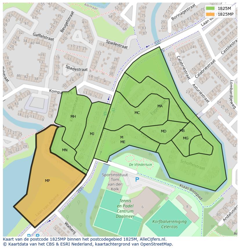 Afbeelding van het postcodegebied 1825 MP op de kaart.