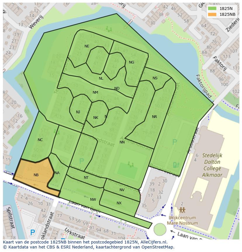 Afbeelding van het postcodegebied 1825 NB op de kaart.