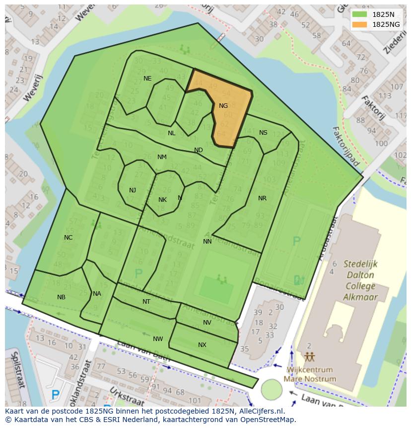 Afbeelding van het postcodegebied 1825 NG op de kaart.