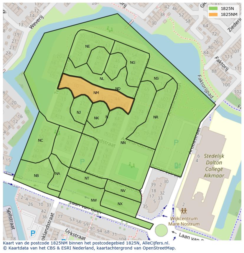 Afbeelding van het postcodegebied 1825 NM op de kaart.
