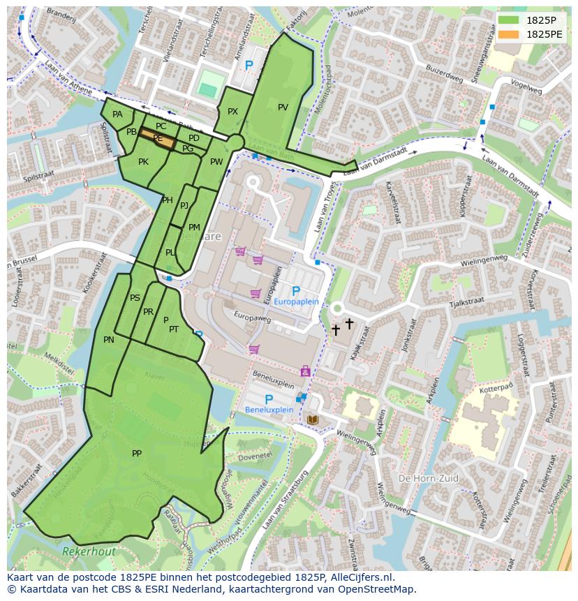 Afbeelding van het postcodegebied 1825 PE op de kaart.