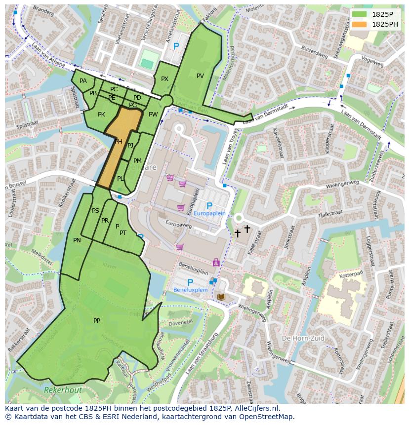 Afbeelding van het postcodegebied 1825 PH op de kaart.