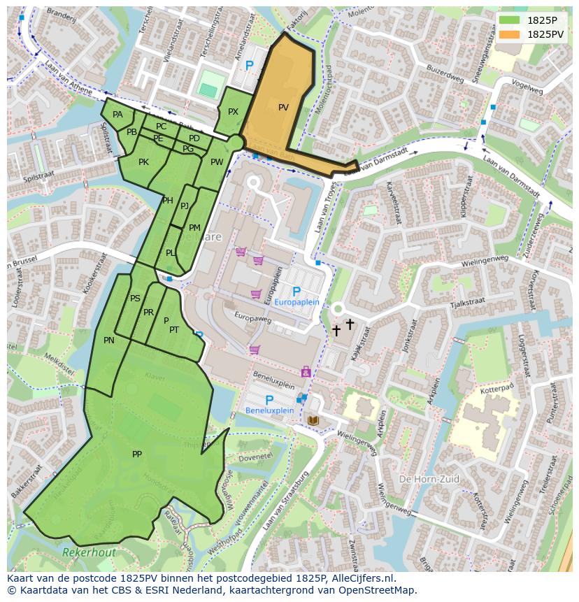 Afbeelding van het postcodegebied 1825 PV op de kaart.