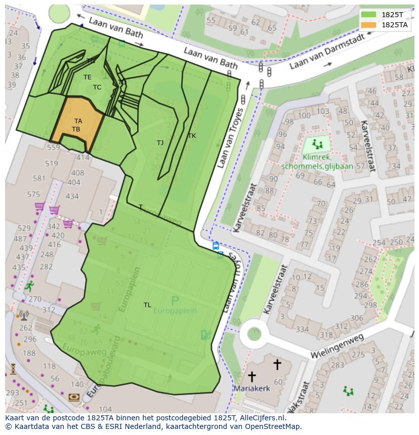 Afbeelding van het postcodegebied 1825 TA op de kaart.