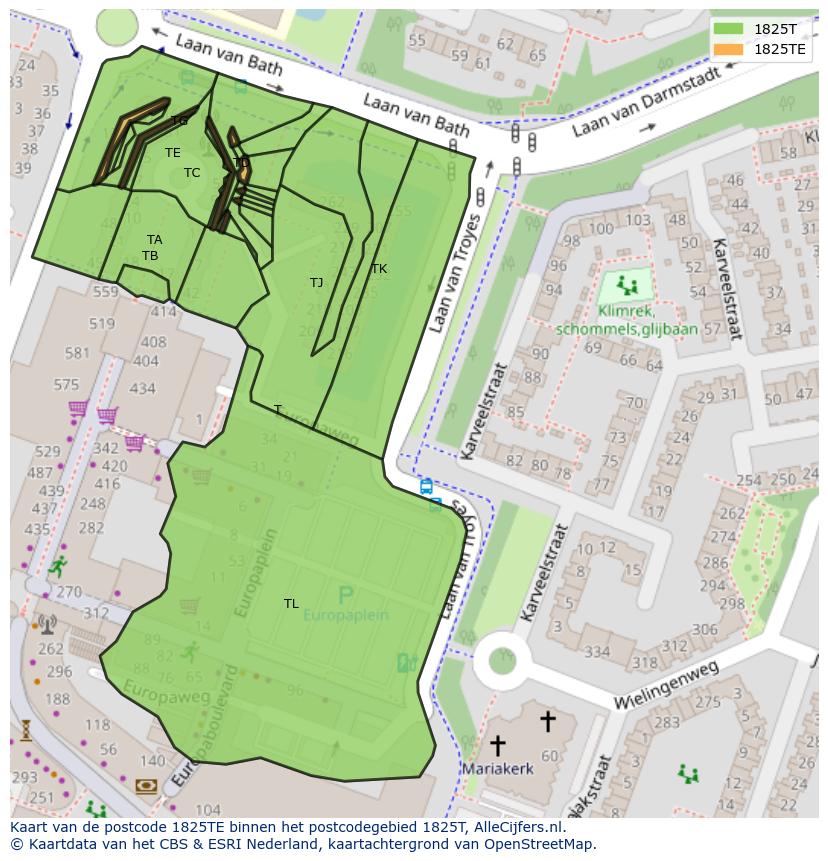 Afbeelding van het postcodegebied 1825 TE op de kaart.