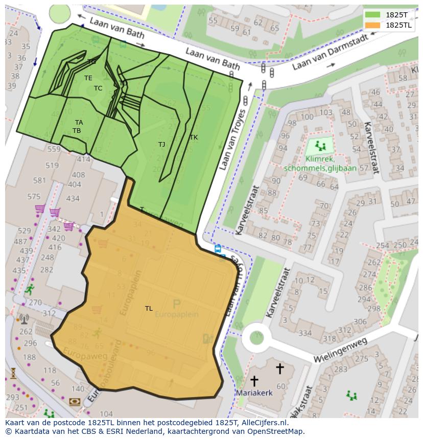 Afbeelding van het postcodegebied 1825 TL op de kaart.