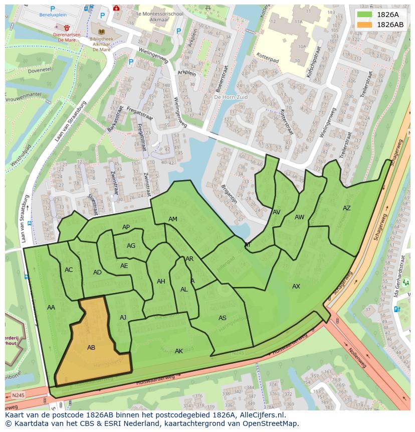 Afbeelding van het postcodegebied 1826 AB op de kaart.