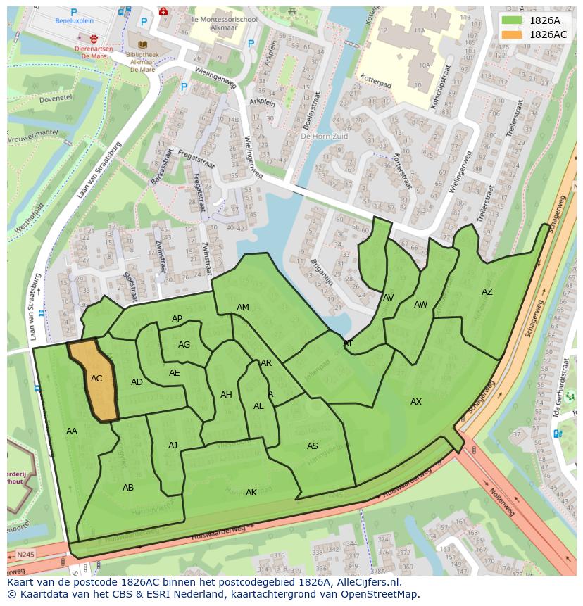 Afbeelding van het postcodegebied 1826 AC op de kaart.