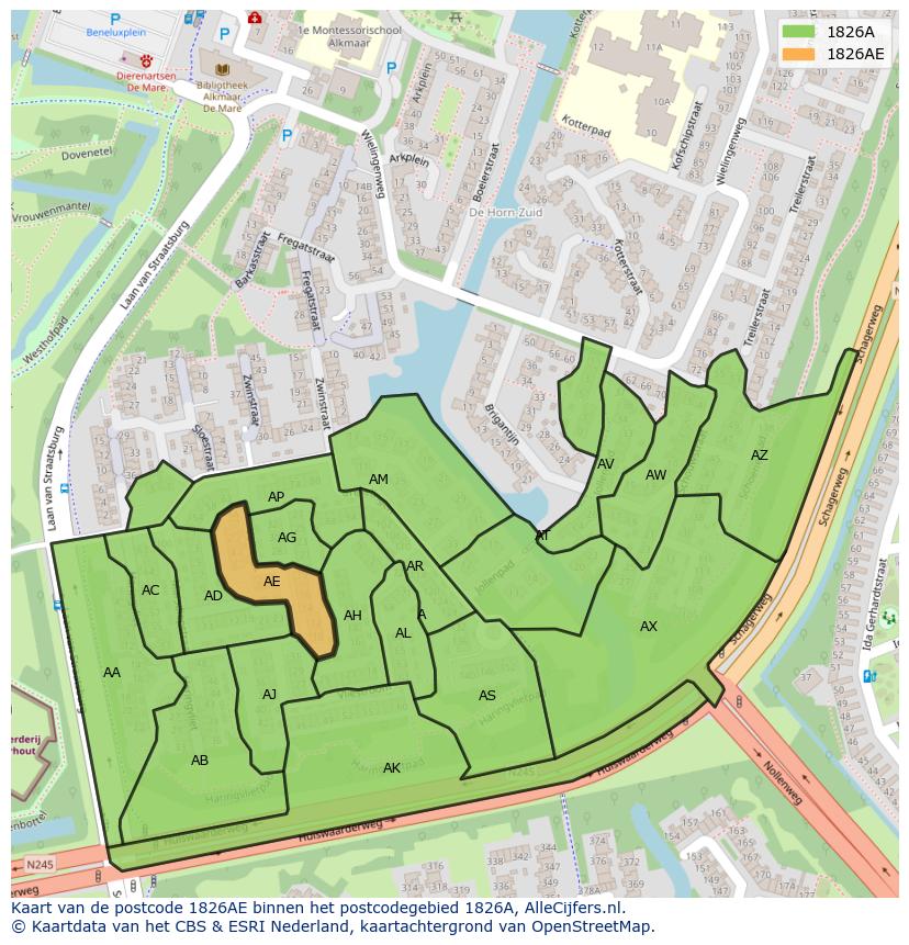 Afbeelding van het postcodegebied 1826 AE op de kaart.
