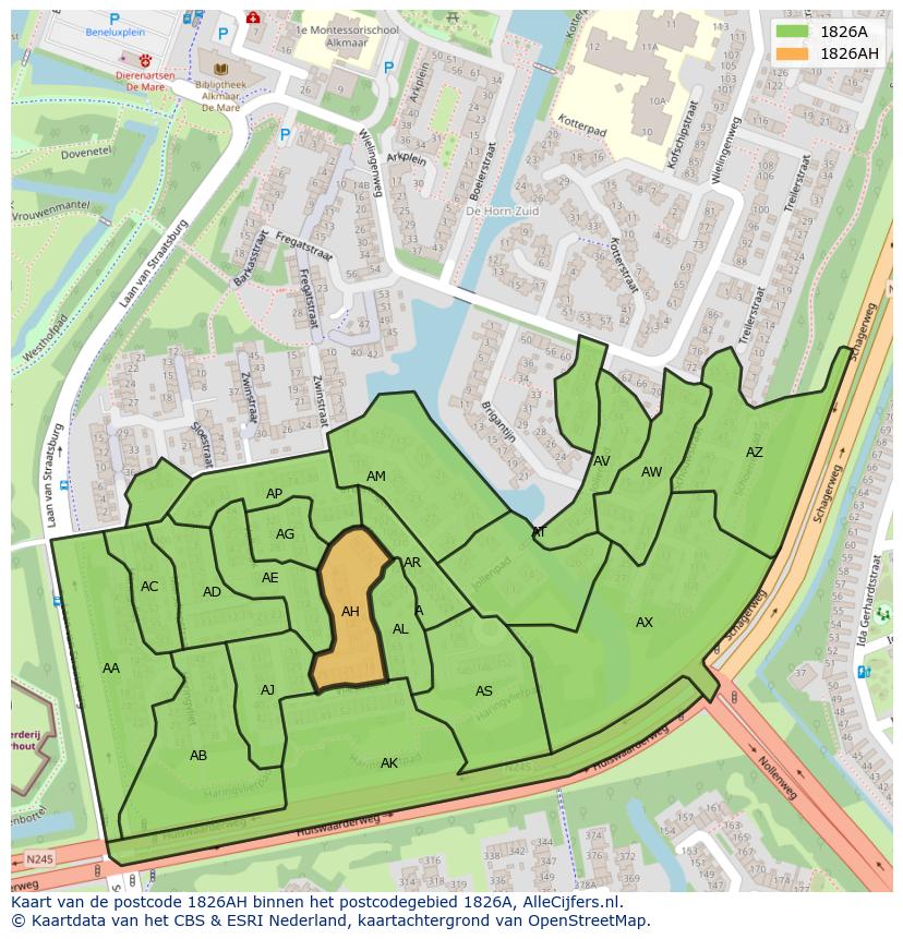 Afbeelding van het postcodegebied 1826 AH op de kaart.