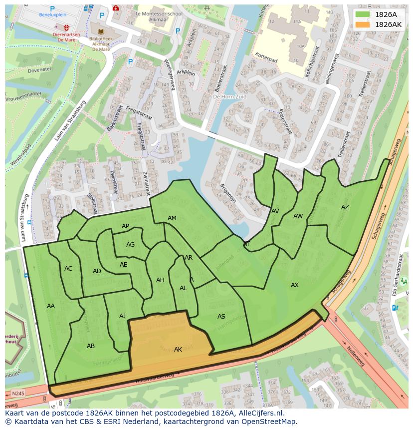 Afbeelding van het postcodegebied 1826 AK op de kaart.