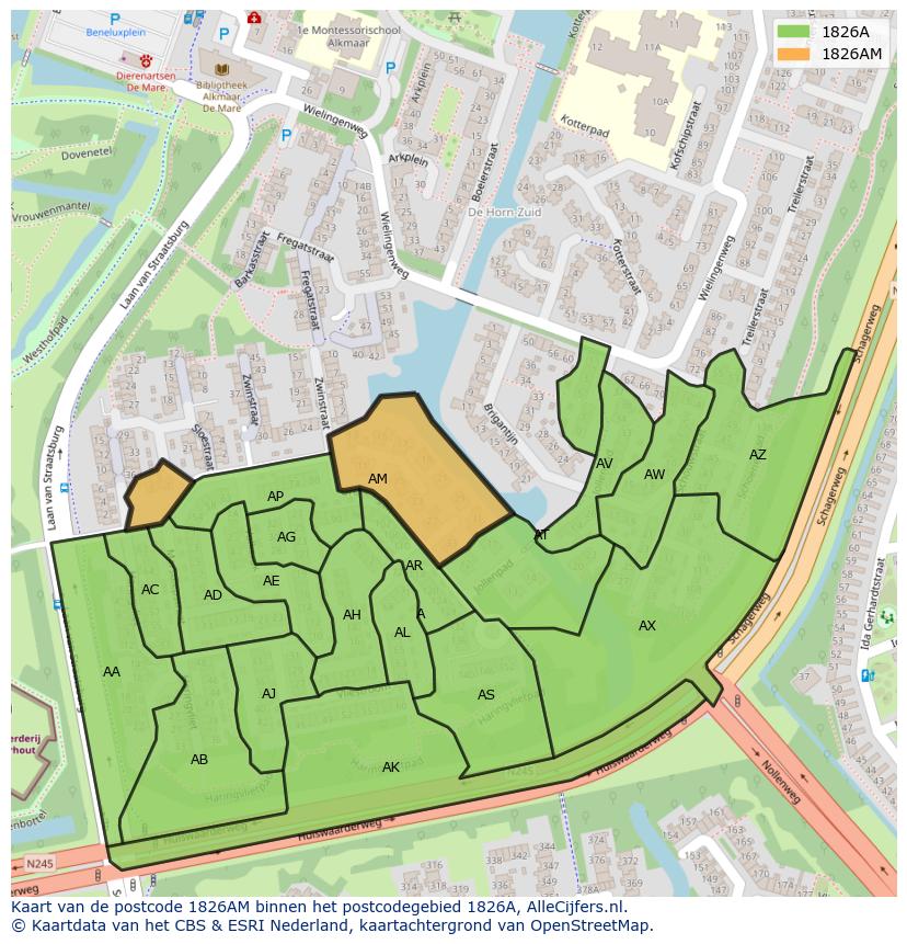 Afbeelding van het postcodegebied 1826 AM op de kaart.