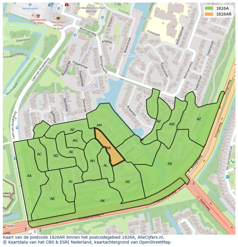 Afbeelding van het postcodegebied 1826 AR op de kaart.