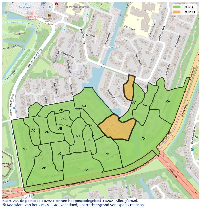 Afbeelding van het postcodegebied 1826 AT op de kaart.