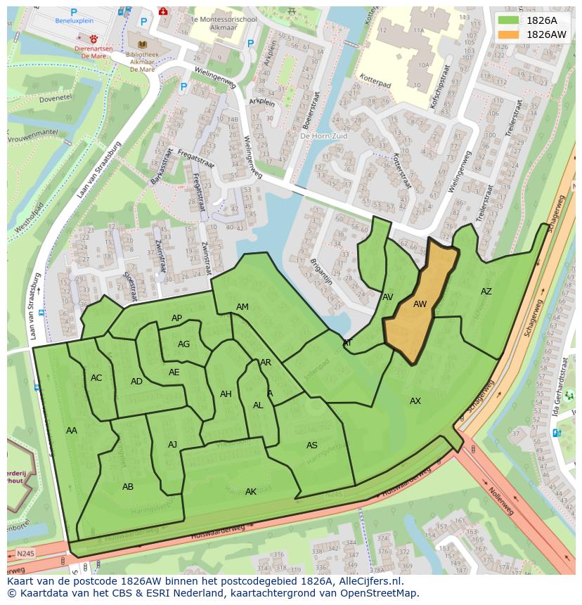 Afbeelding van het postcodegebied 1826 AW op de kaart.