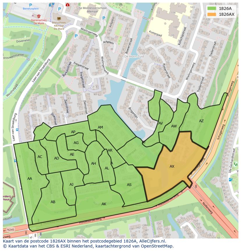 Afbeelding van het postcodegebied 1826 AX op de kaart.