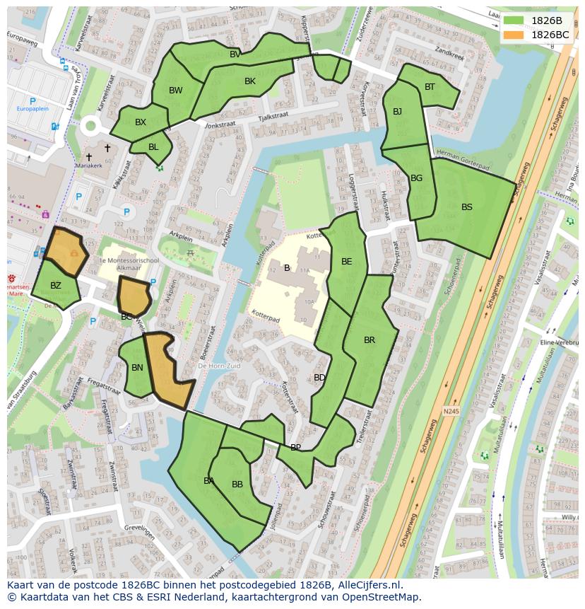 Afbeelding van het postcodegebied 1826 BC op de kaart.